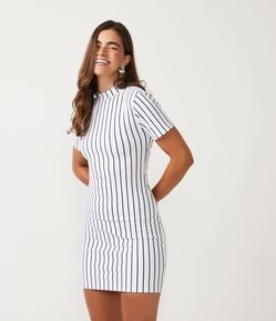 Vestido Curto em Ponto Roma com Listras e Abertura nas Costas