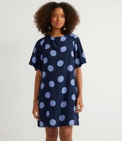 Vestido Curto em Viscose com Manga Ampla e Estampa Poá