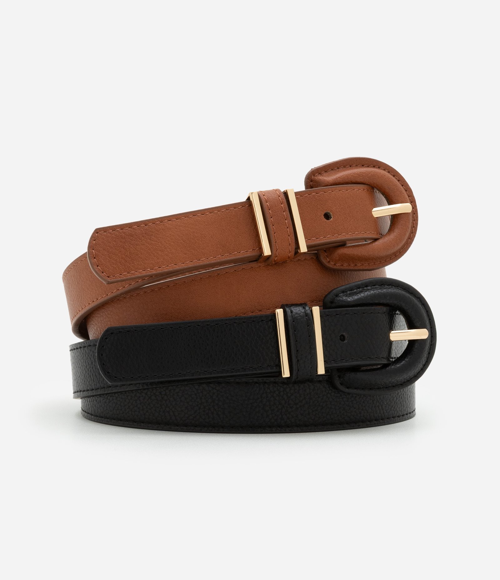 Kit 2 Cintos Médios com Fivelas Forradas Marrom/Preto 1