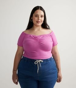 Blusa Manga Curta em Ribana Canelada Curve & Plus Size