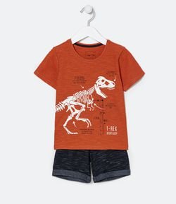 Conjunto Infantil Estampa de Dino Esqueleto - Tam 1 a 5 anos