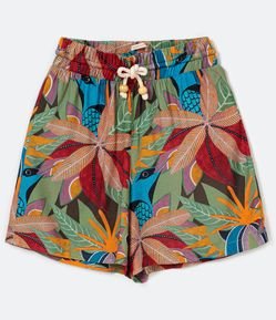Short em Viscose com Cordão para Amarração e Estampa de Folhagem