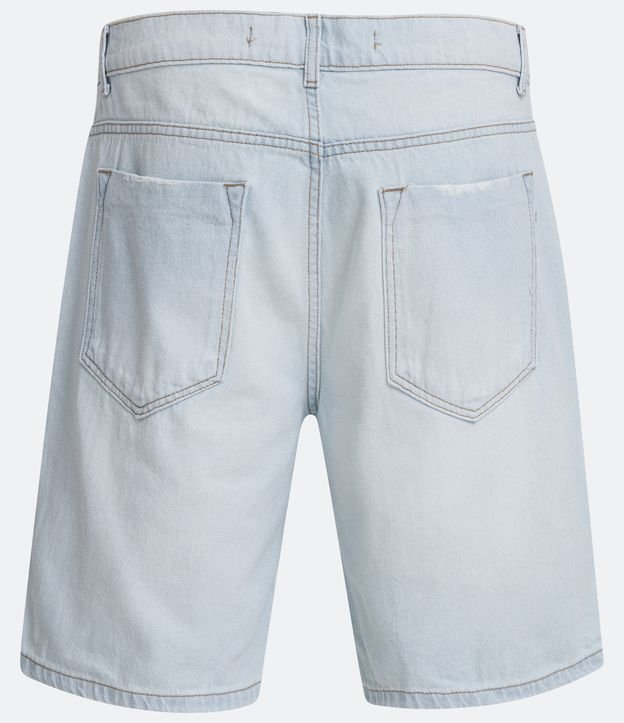 Bermuda Jeans Sem Estampa com Rasgos e Puídos Azul 6