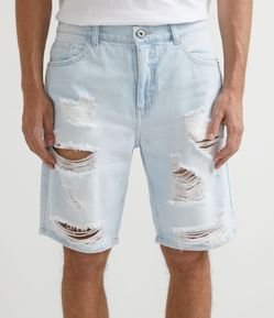 Bermuda Jeans Sem Estampado con Rasgos y Gastados