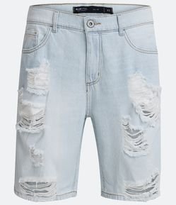 Bermuda Jeans Sem Estampa com Rasgos e Puídos
