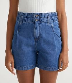 Short Mom Jeans com Cós Elástico e Bolsos Sem Costura