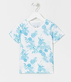 Camiseta Infantil Manga Curta Estampa Tropical Azul