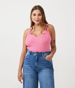 Blusa Regata Curta em Tricô Canelado com Decote V