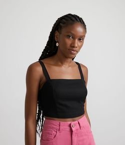Blusa Regata Cropped em Viscolinho com Decote Quadrado