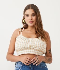 Blusa Cropped em Algodão Xadrez com Amarração nas Alças