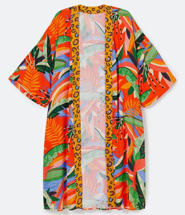 Kimono Alargado en Viscosa con Estampado de Follajes Multicolores 5