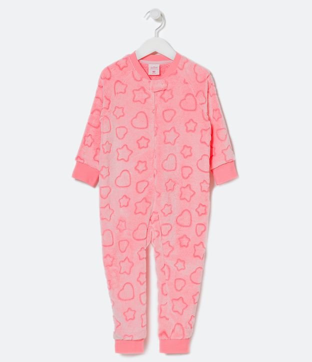 Pijama Jumper Infantil em Fleece Estampa de Corações e Estrelas - Tam 1 a 10 anos