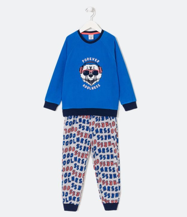 Pijama Longo Infantil em Fleece com Bordado de Polar Urso - Tam 5 a 14 anos