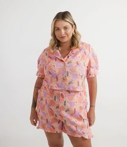 Camisa Cropped em Crepe com Estampa de Frutas Curve & Plus Size