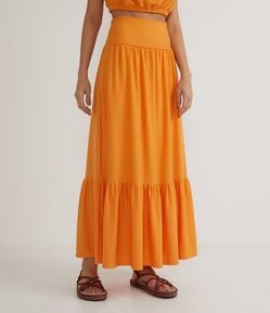 Saia Midi com Detalhes Trançados no Cós e Babado na Barra