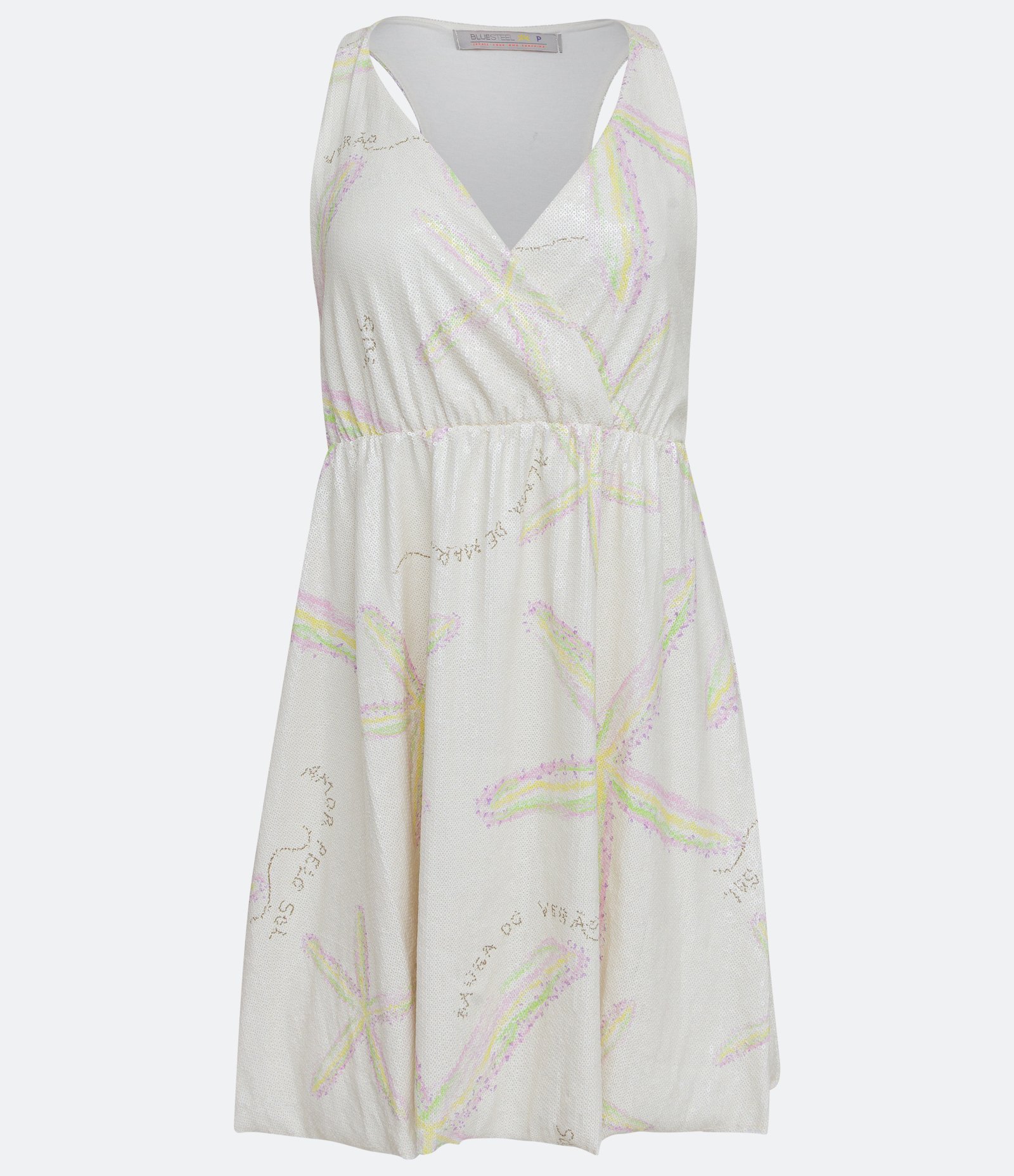 Vestido Curto em Malha Malha Paetê com Estampa Estrelas do Mar Bege 5