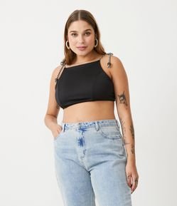 Blusa Super Cropped com Alças de Cadarço