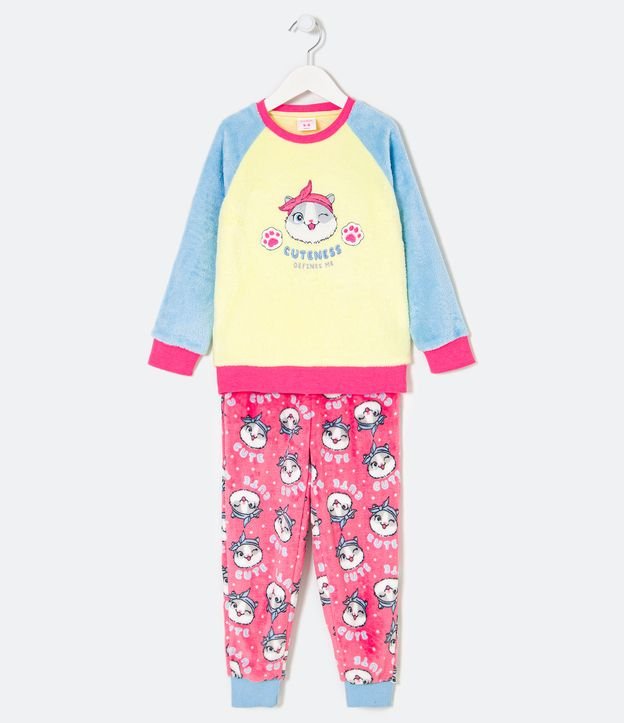 Pijama Largo Infantil en Fleece con Bordado de Gatito - Talle 5 a 14 años Multicolores 1