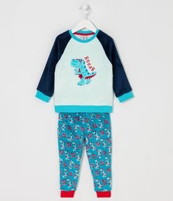 Pijama Longo Infantil em Fleece com Bordado de Dinossauro - Tam 1 a 4 anos