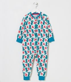 Pijama Jumper Infantil em Fleece com Estampa de Dinossauro em Repetição - Tam 01 a 05 anos
