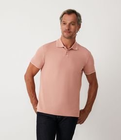 Camisa Polo Regular em Malha Piquet com Botões e Friso Contrastante