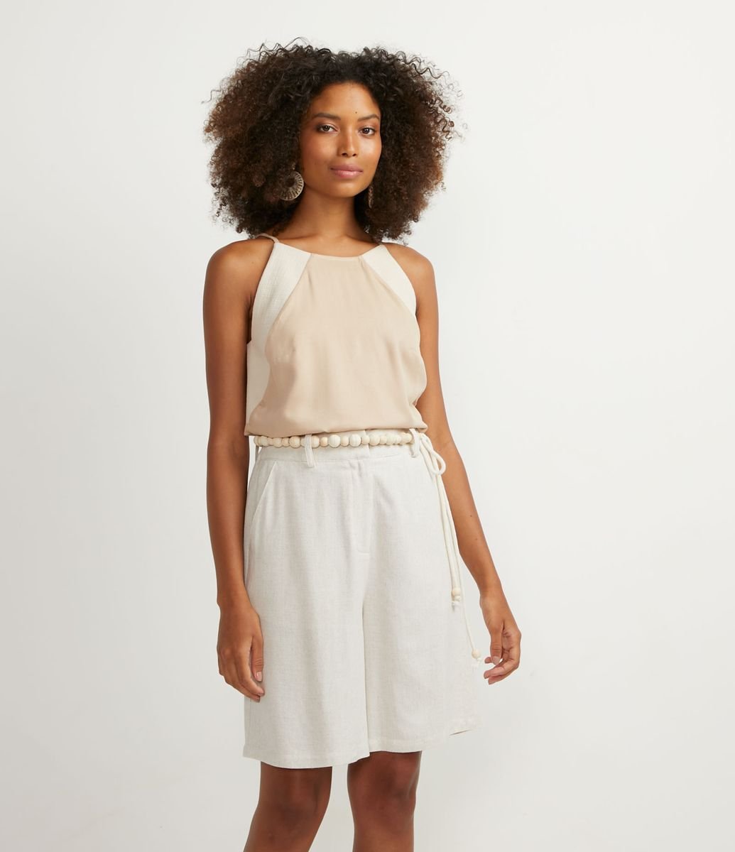 Blusa Regata em Viscose com Detalhe Contrastante e Texturizado Menor preço em Blusa Regata em Viscose com Detalhe Contrastante e Texturizado