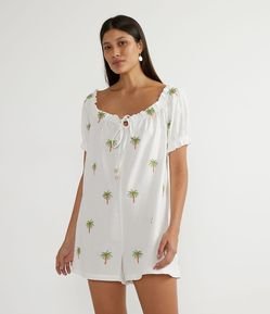 Macaquinho em Linho com Bordado de Coqueiros