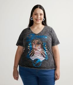 Blusa em Algodão Marmorizada com Estampa David Bowie Curve & Plus Size