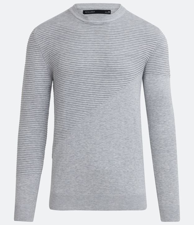 Blusão Suéter Slim em Tricô com Textura Assimétrica Cinza 7