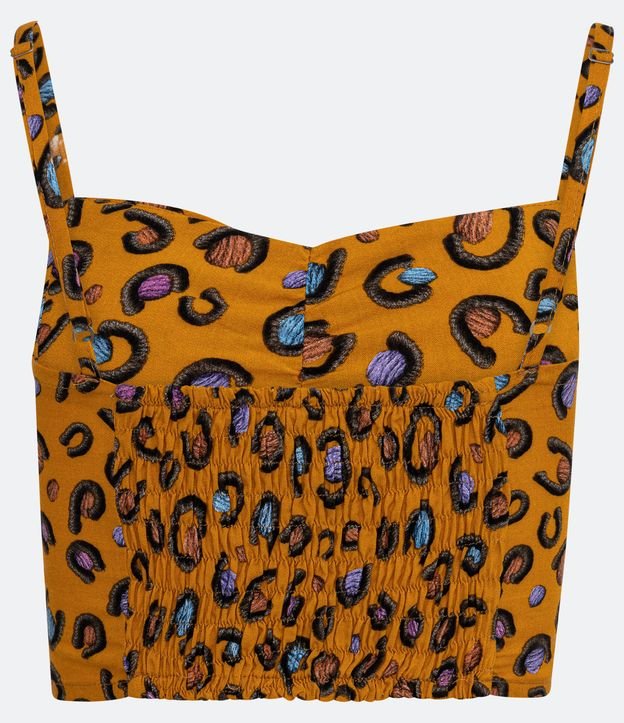 Blusa Super Cropped em Viscose com Alças Finas e Estampa Animal Print Amarelo 6