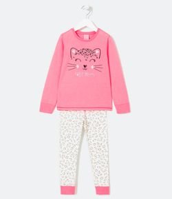 Pijama Infantil Longo Estampa de Oncinha - Tam 5 a 14 anos