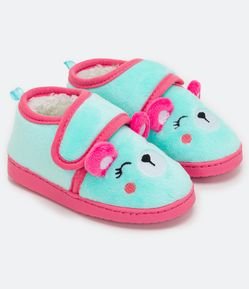 Pantufa Fechada Infantil em Fleece com Bordado de Ursinha - Tam 19/20 ao 27/28