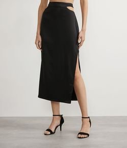 Saia Midi em Cetim com Vazados na Cintura