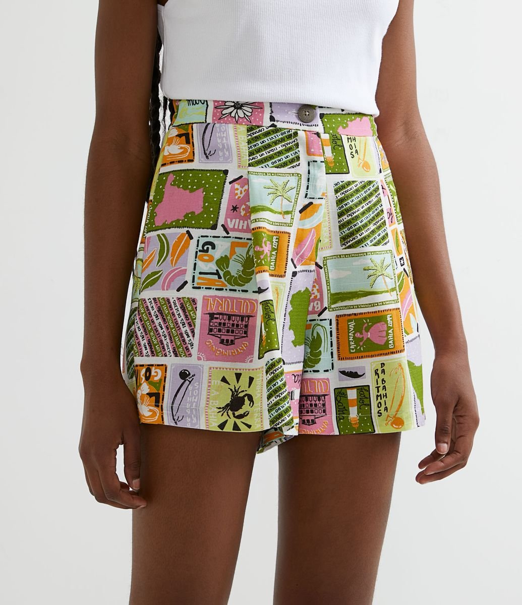 short de viscose estampado