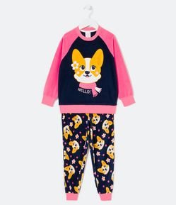 Pijama Longo Infantil em Fleece com Estampa Cachorrinha - Tam 5 a 14 anos