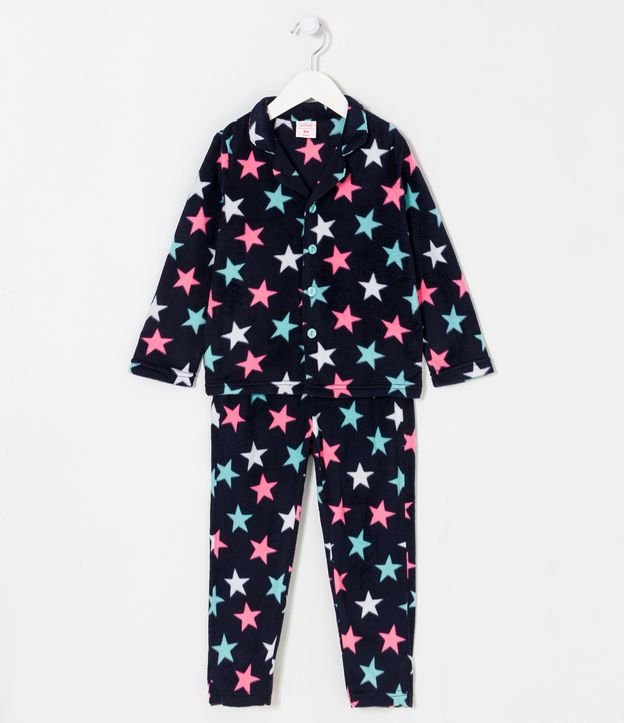 Pijama Americano Infantil en Fleece con Estampado de Estrellas - Talle 1 a 10 años Azul 1