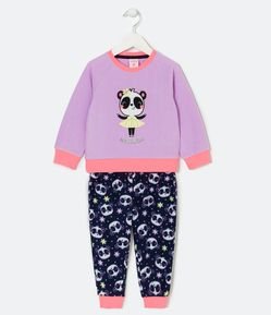 Pijama Longo Infantil em Fleece com Bordado de Panda Bailarina - Tam 1 a 4 anos