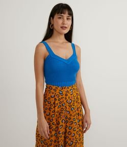 Blusa Regata Curta em Tricô com Decote V