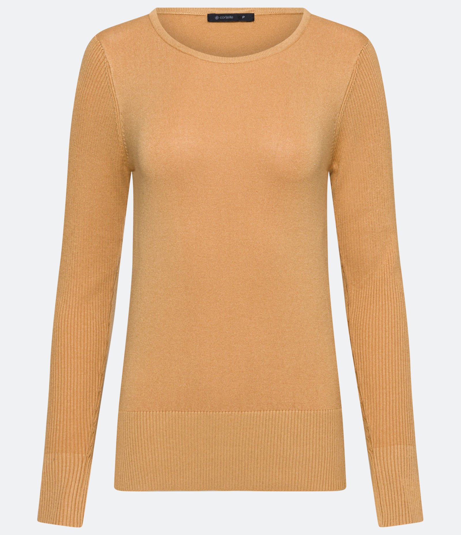 Suéter Alongado em Tricô com Manga Longa Bege 6