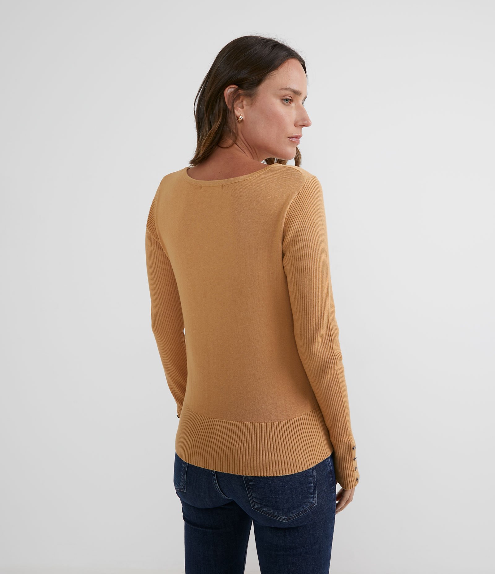 Suéter Alongado em Tricô com Manga Longa Bege 2