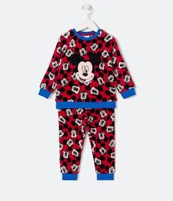 Pijama Longo Infantil em Fleece com Bordado do Mickey - Tam 5 a 14 anos