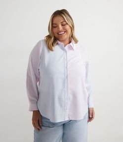 Camisa Alongada em Tricoline Listrada Bicolor Curve & Plus Size