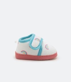 Pantufa Fechada Infantil em Fleece com Estampas de Arco-íris