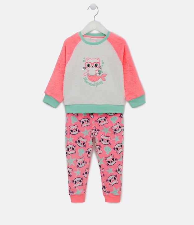 Pijama Longo Infantil em Fleece com Bordado de Gatosereia - Tam 1 a 4 anos