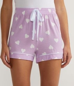 Short de Pijama em Viscolycra com Estampa de Corações e Amarração na Cintura