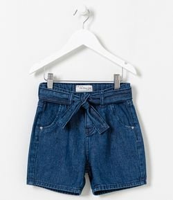 Short Infantil Clochard em Jeans com Cinto - Tam 5 a 14 anos