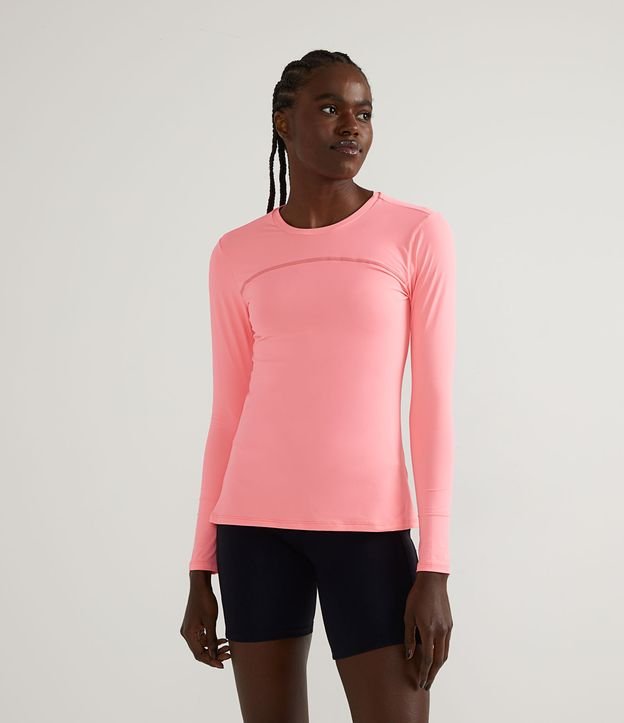 Camiseta Esportiva em Microfibra com Recorte e Proteção UV Rosa Neon 1