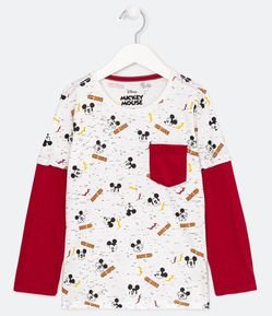 Camiseta Infantil com Manga Sobreposta e Estampa Mickey - Tam 1 a 5 anos