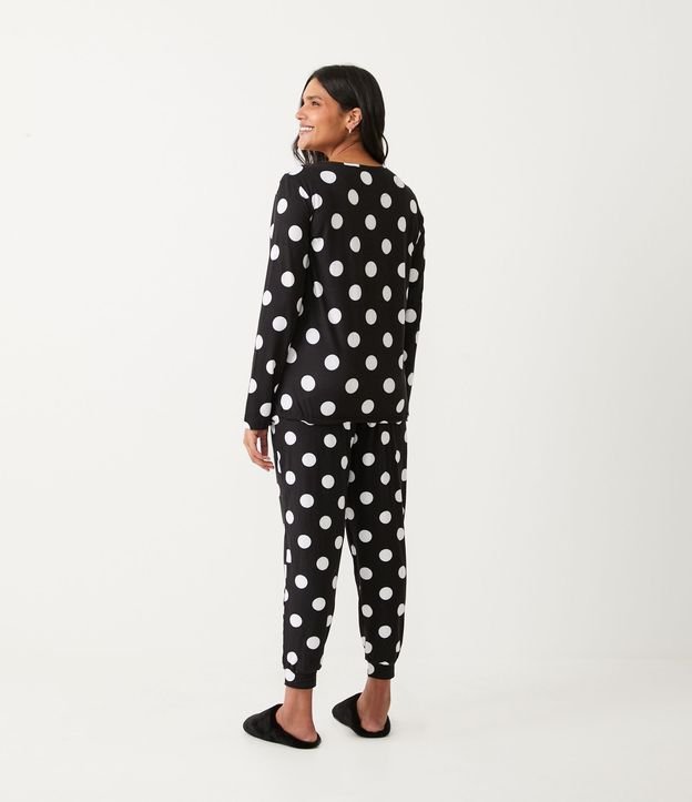 Pijama Largo con Estampado Lunares y Amarre en la Barra de la Blusa Negro 2