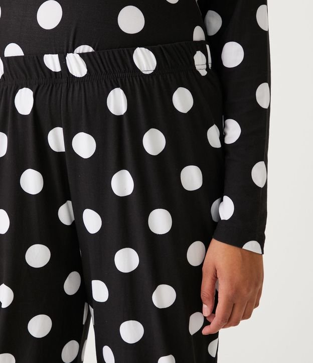 Pijama Largo con Estampado Lunares y Amarre en la Barra de la Blusa Negro 4